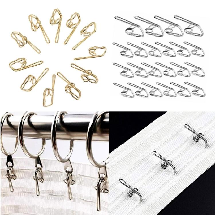 100 Pieces Silver Metal Hooks for Curtains Strong Rotating Design Perfect for Thick Drapes Strong Curtain Fasteners