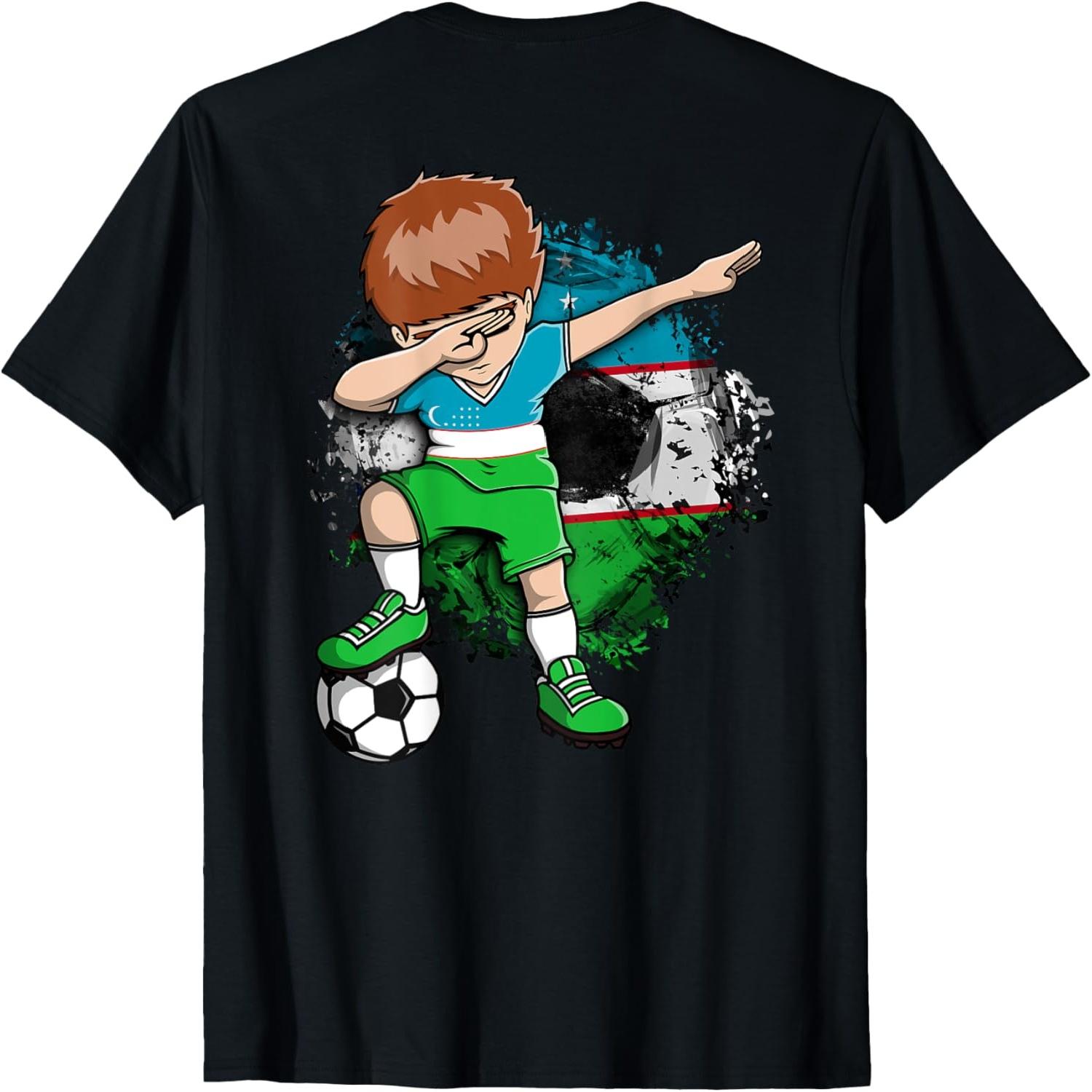Dabbing Soccer Boy Uzbekistan Lovers Jersey Uzbekistani Flag T-Shirt(2) S