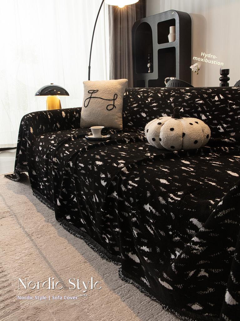 For L Shape and Loveseat Universal Black Sofa Cover Thick Chenille Full Coverage Cat Resistant