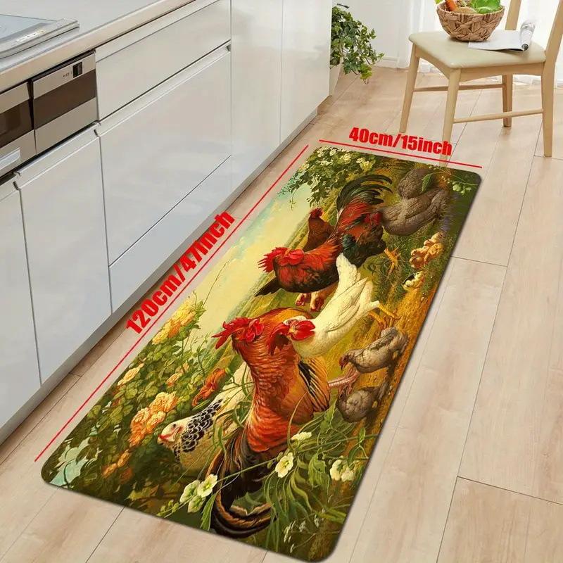Rooster Sunflower Soft Kitchen Rug Anti-Fatigue Kitchen Rug Waterproof Non-Slip Rugs Set Runner Rug Bedside Rug Absorbent  Carpet For Kitchen