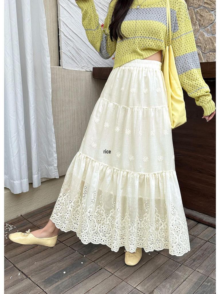 2026 Trendy High-Waist Embroidered A-line Skirt with Elastic Design