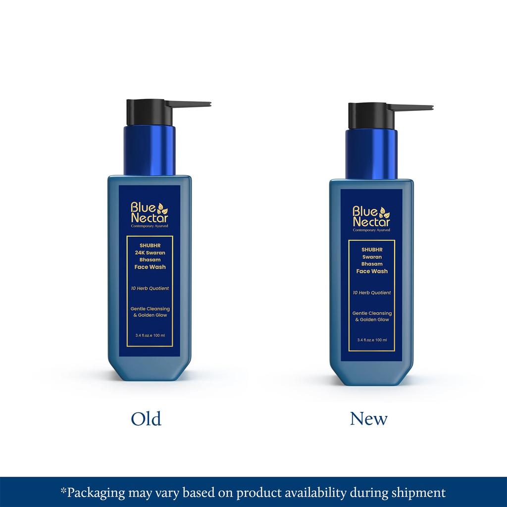Blue Nectar Gold Swaran Bhasam Face Wash for Glowing Skin | Ayurvedic Gentle Cleanser for Oily & Dry Skin | Daily Face Wash for Women & Men (10 Her