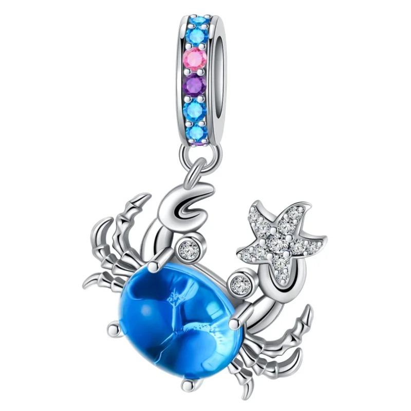 Sparkling Copper Colourful Starfish Crab Shell Conch Dangle Charm Beads Fit Original Bracelet Fine Jewelry Diy Gift