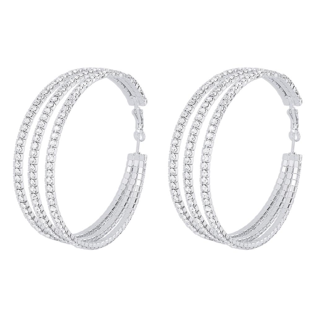 Exaggerated multi-layer circle earrings full rhinestone nightclub wind ear ring retro sexy earrings.
