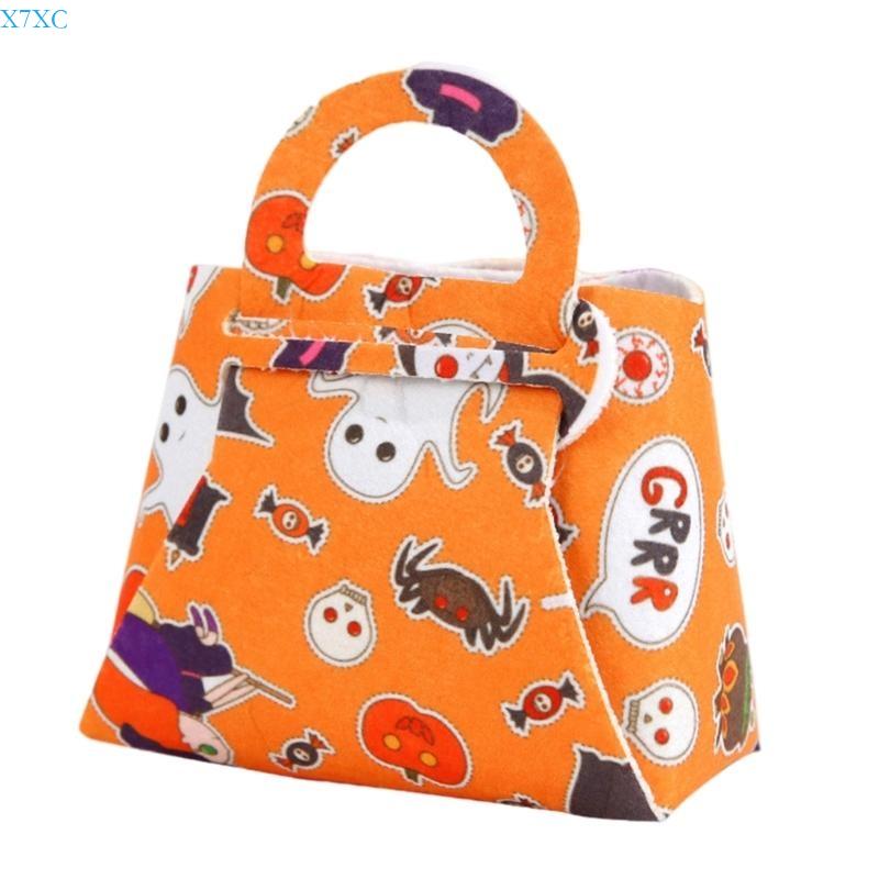 

X7XC Halloween Pumpkin Candy Bag Felt Fabric Storage Bags Handbag for Trick or Treat Party Decoration Accessories