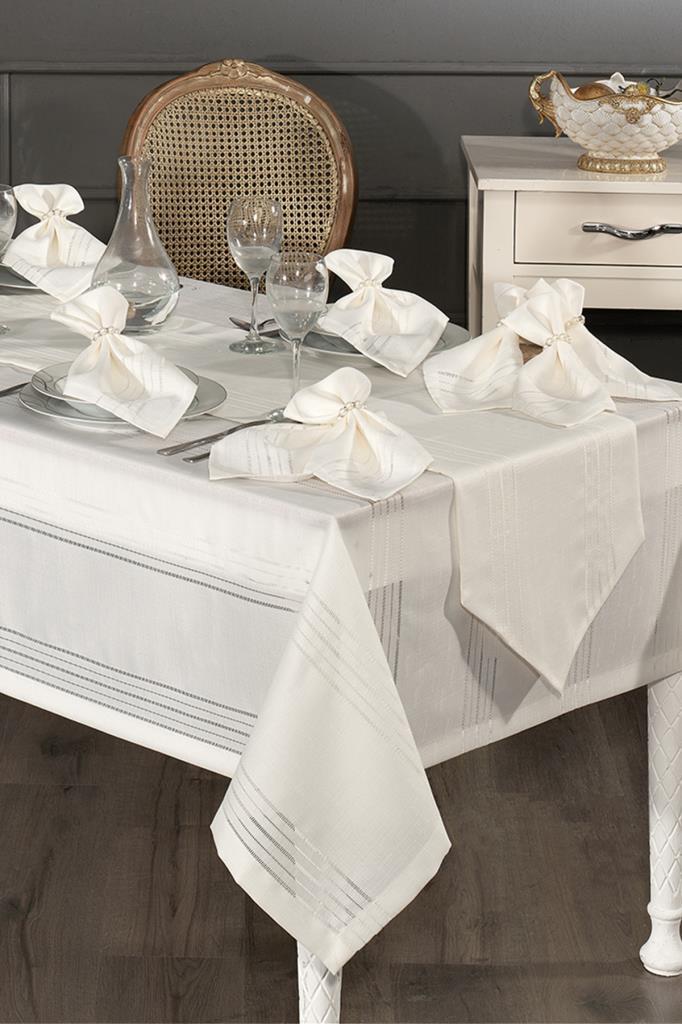 Corver Dinner/Launch Set 26pcs, Tablecloth 160x220, Runner, Napkins, Rings Cream