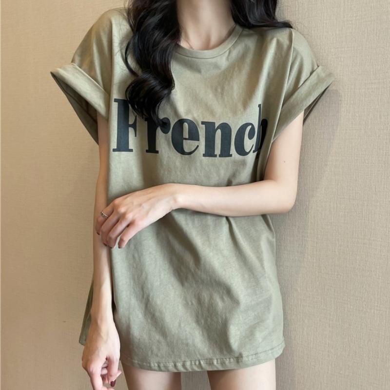 GMXIA Slim Drop Shoulder Sweet Cool Short Sleeve T-shirt Loose Female Summer Student Tops