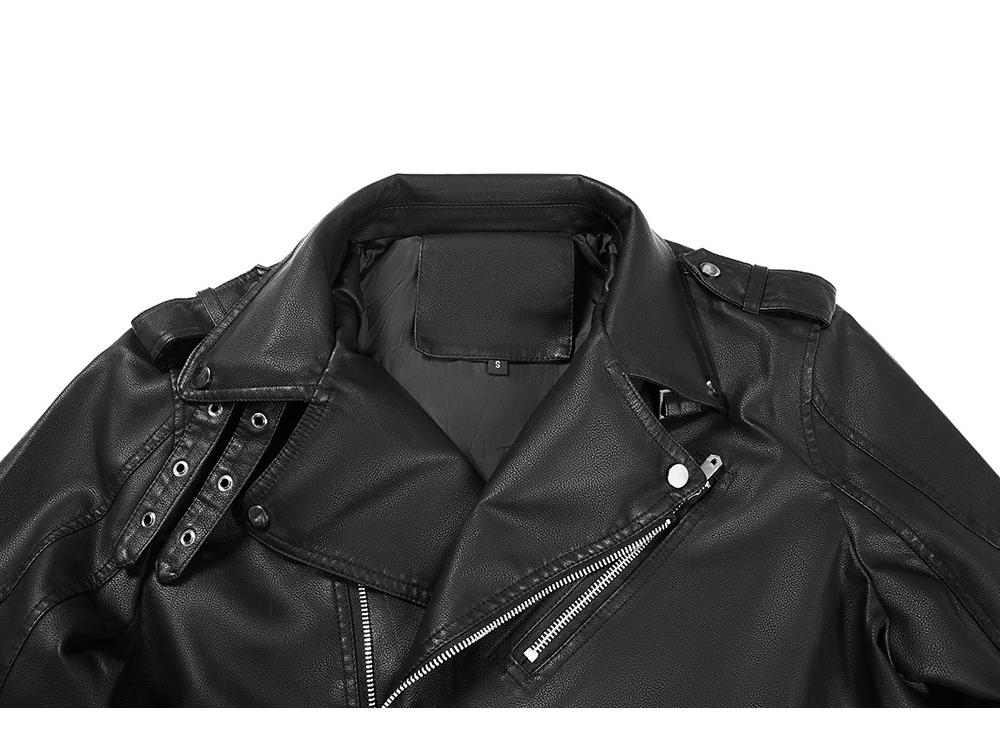 Men's Cross-Border PU Leather Motorcycle Jacket with Multi-Zippers and Belt - European Hip Hop Style for Autumn/Winter