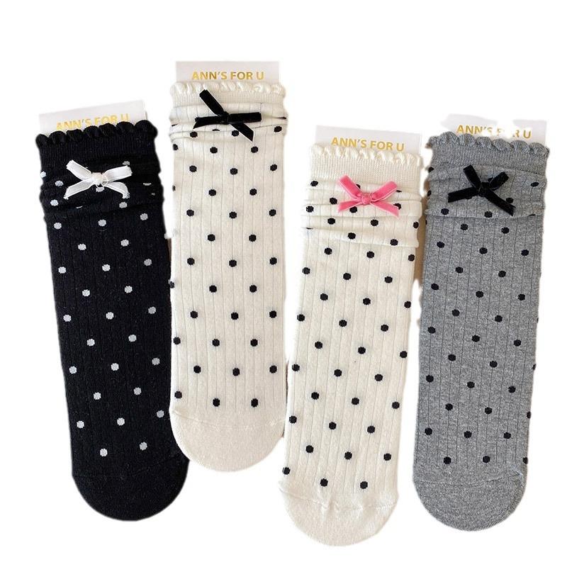Cute Bow Lace Socks Children Sweet Polka Dot Stacking Socks Autumn And Winter Fashion Girl Socks Leather Shoe Socks