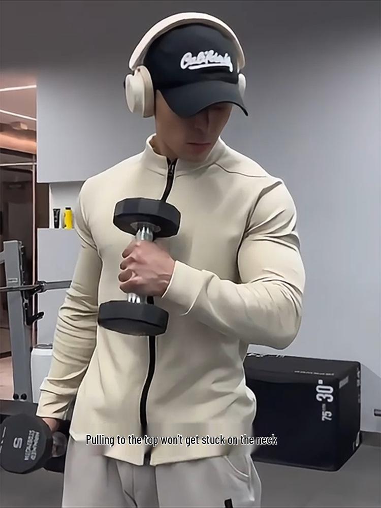 Men's German Velvet Double-Sided Cardigan Hoodie, Slim Fit, Stand Collar, Long Sleeve - Ideal for Autumn/Winter Fitness, Running, and Training.