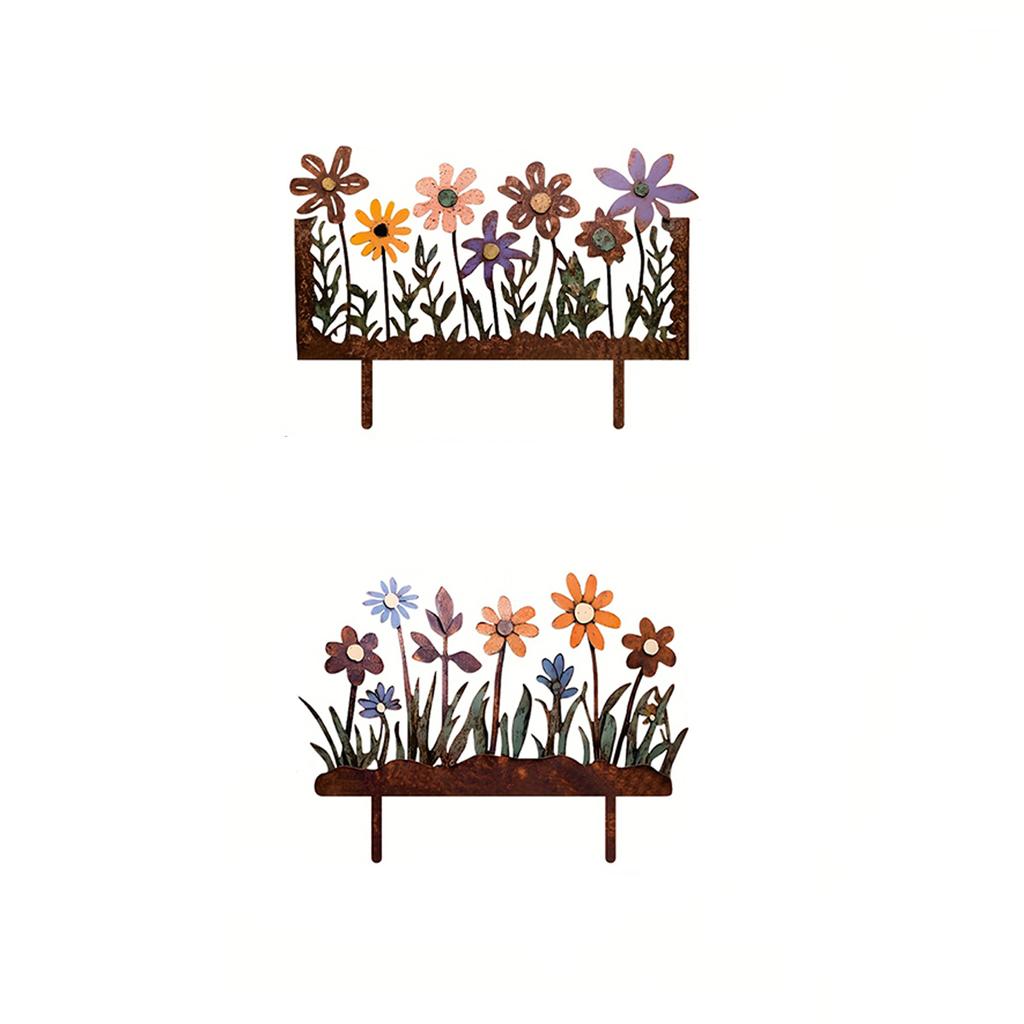 1Pc Wrought Iron Flower Garden Decoration Ground with Colorful Flower Design, Suitable for Terrace, Fence and Courtyard Decoration, Hallowe