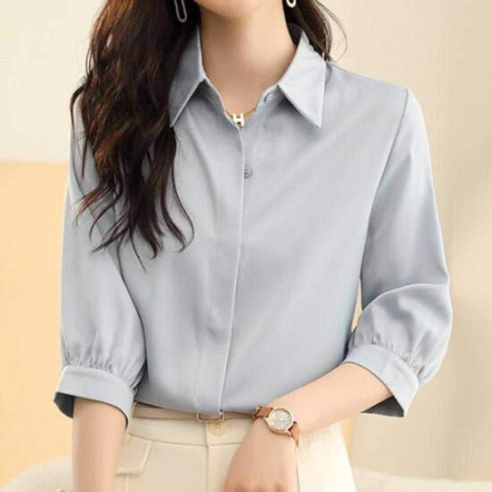 Navava Women Simple Daily Office 5 Sleeve Collar Shirt Nb2765