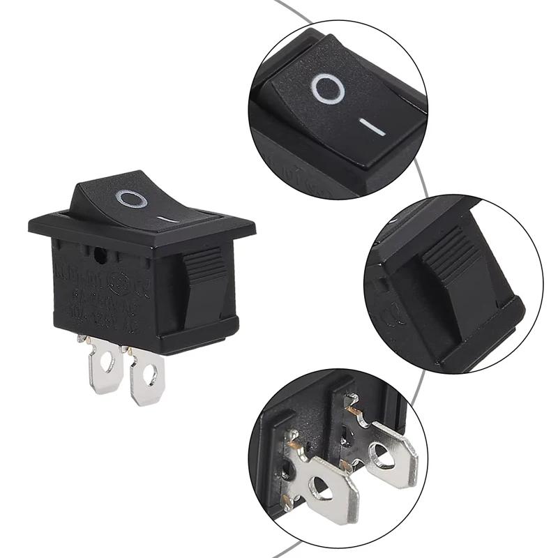15pcs Mini Rocker Switch SPST Black and Red Snap in Switches Button AC 250V 3A / 125V 6A 2 Pin I/O 10*15mm On-off Switch Rocker