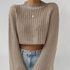 European & American Women's Solid Color Knit Bell Sleeve Cropped Sweater