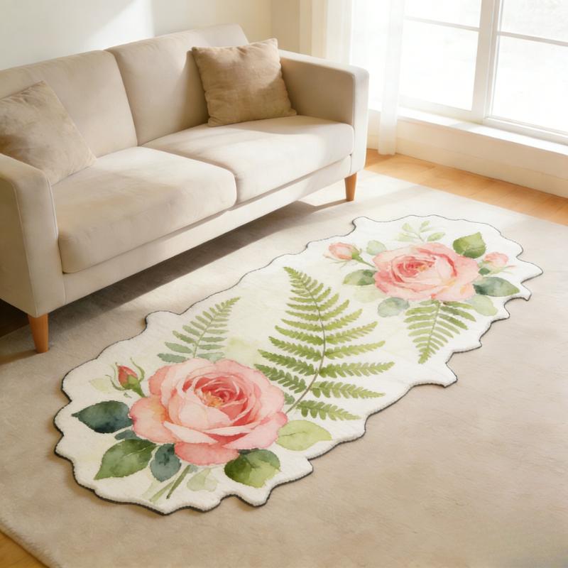 Pastoral Style Carpets for Living Room Flowers Bedroom Decor Carpet Fluffy Soft Irregular Shape Bedside Rug Home Plush Floor Mat