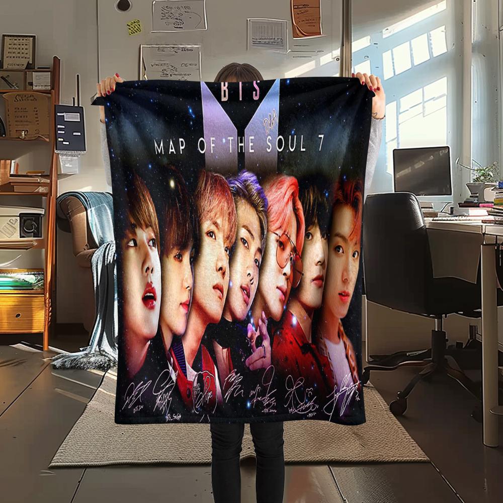 

1 шт. Фланелевое одеяло с принтом K-pop группы, Высокое качество, Комфортное для всех сезонов, Декор для дома, Тепло и уют, Идеально для подарков 80cm x 120cm
