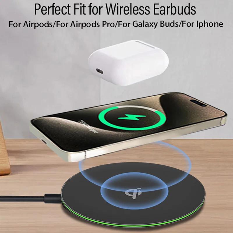 LED Light Qi 15W Wireless Charger Station Phone Charge Pad Stand For iPhone 16 15 14 13 12 Pro Max AirPods 4/3 Pro Fast Charging