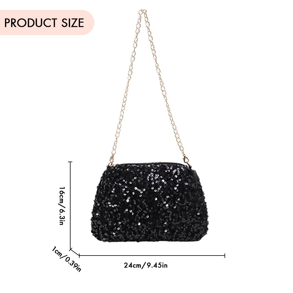 Ladies Trendy Crossbody Bag with Chain Versatile Satchel Bag Large Capacity Glitter Sequin Bag Female Work Date Commute Bag
