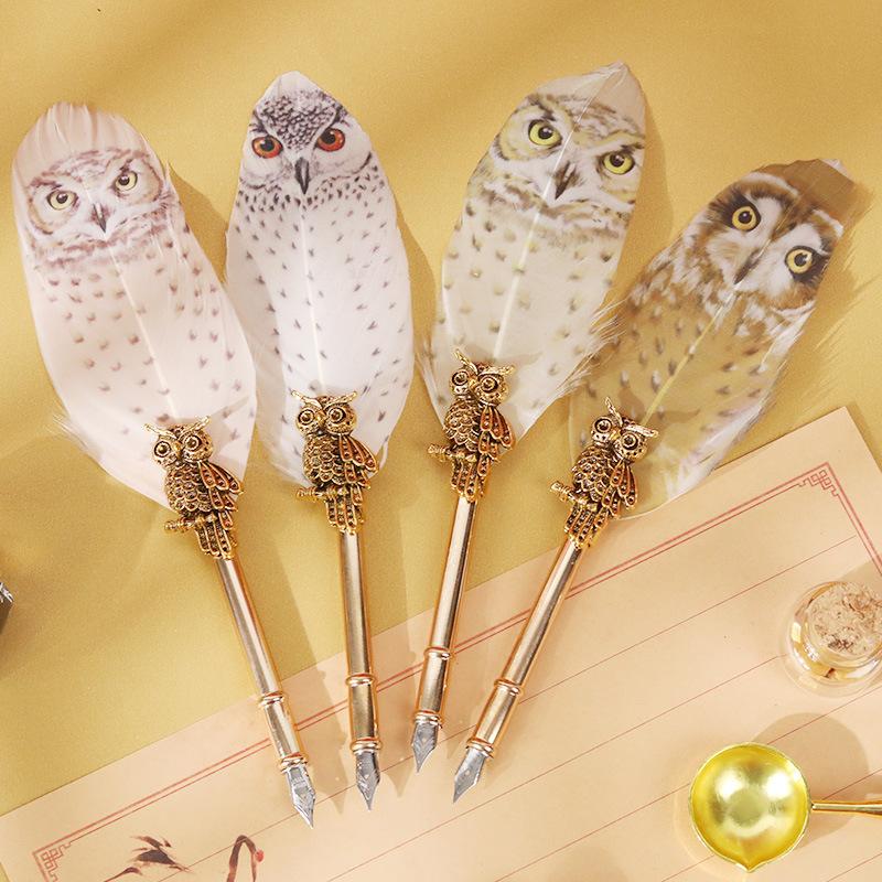 Magische Akademie Federkiel-Tauchstift-Set mit Wachssiegel-Kit, Eulenfeder-Stift Kreatives Geschenk, Schreibwaren Geschenkbox