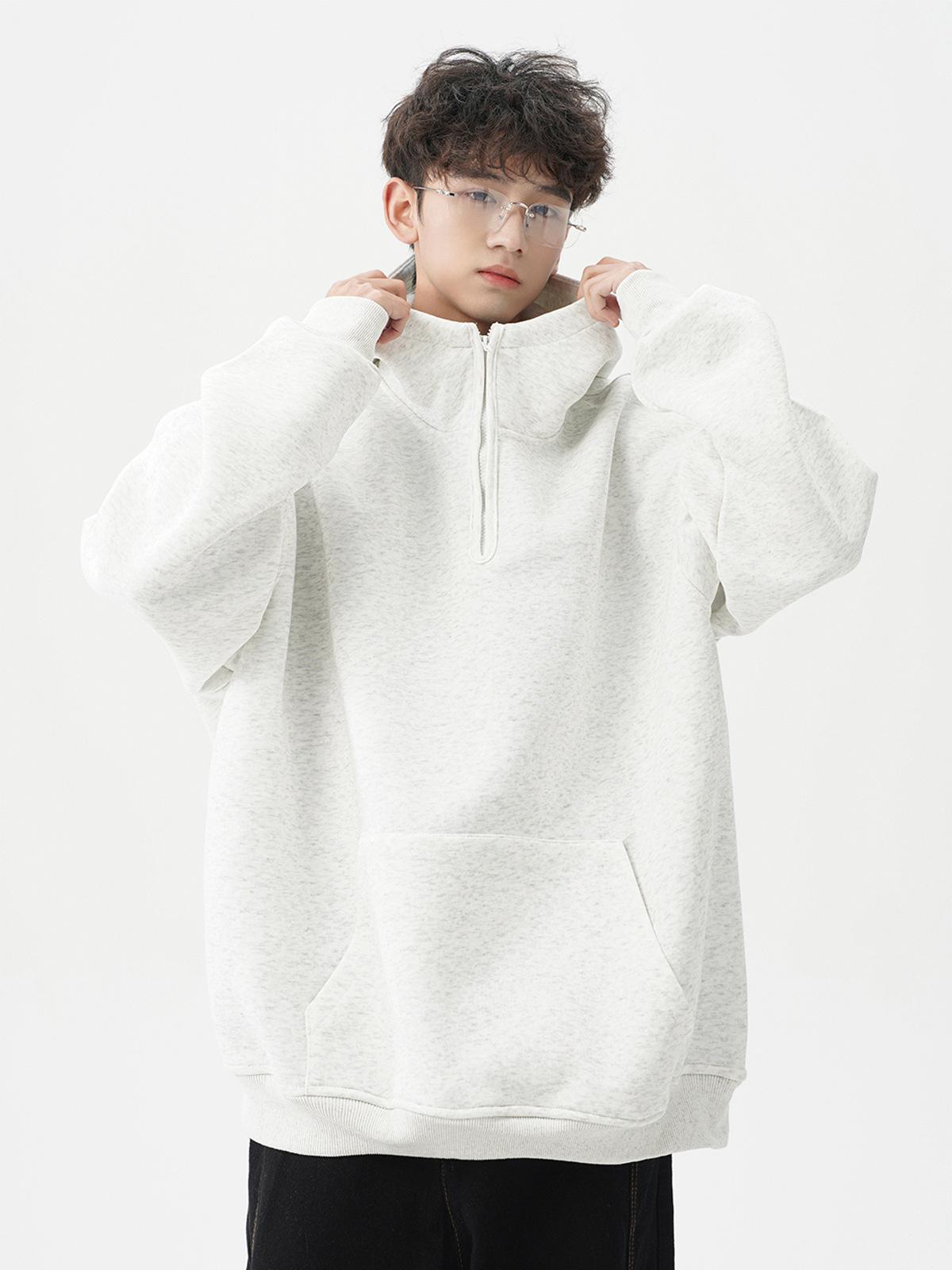 

Men s Autumn/Winter Trendy Loose Fit Plus Velvet Heavyweight Half-Zip Hoodie 3XL сірий колір/білий