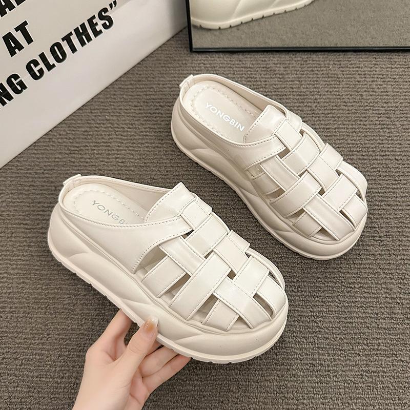 Platform Sandals Women's Summer 2025 New Woven Baotou Pig Cage Shoes Fashionable Versatile Height-increasing Muffin Roman Cool Slippers