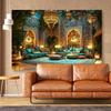 An Elegant Moroccan Lantern Scene Background - Polyester Fiber, Multi-functional, with Complex Blue, Gold and White Patterns