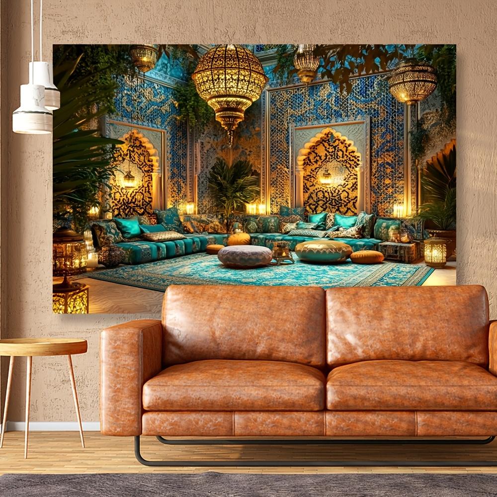 An Elegant Moroccan Lantern Scene Background - Polyester Fiber, Multi-functional, with Complex Blue, Gold and White Patterns