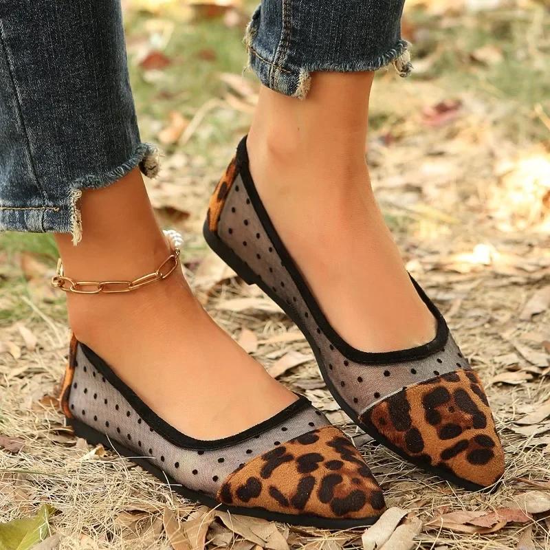 Fashion Soft and Comfortable Women's Flat Shoes Classic Pointed Toe Ladies Leopard Print Shoes Women Work Shoes Comfortable for Work