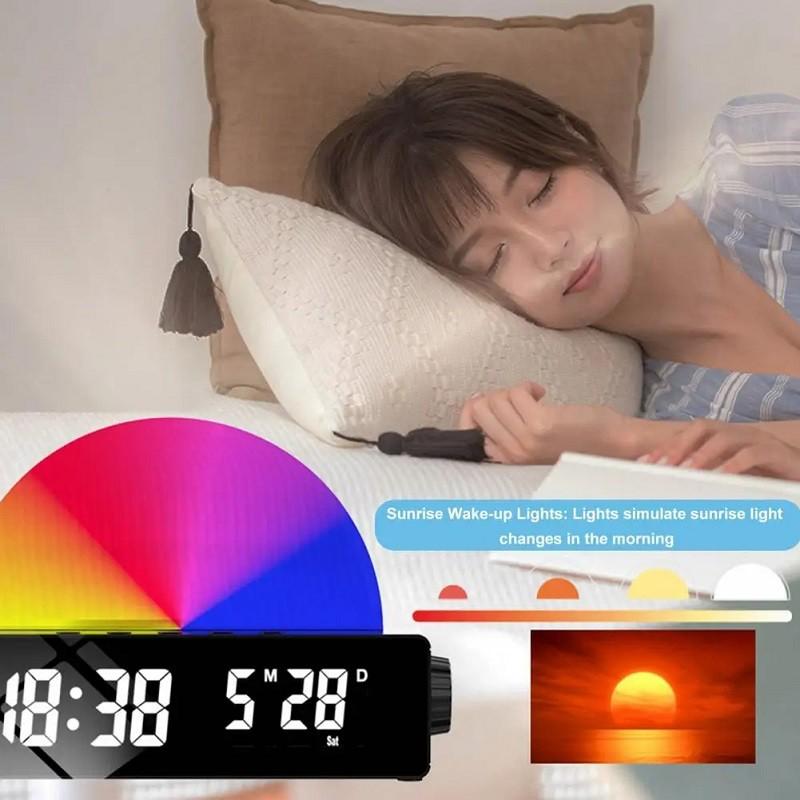 Digital Vekkerklokke RGB LED Digitale Klokker Fargerike Klokker Med Atmosfære Nattlys for Hjemmekontor Beste Gaver