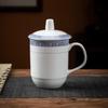 Blue & White Ceramic Office/Meeting Cups with Lids (Set of 10)
