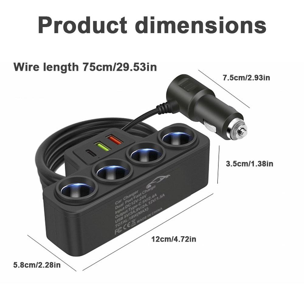 

120W Car Phone Charger Cigarette Lighter Adapter PD 4 in 1 3.1A QC3.0 Multi Ports Quick Charge USB Charging Socket Splitter Plug