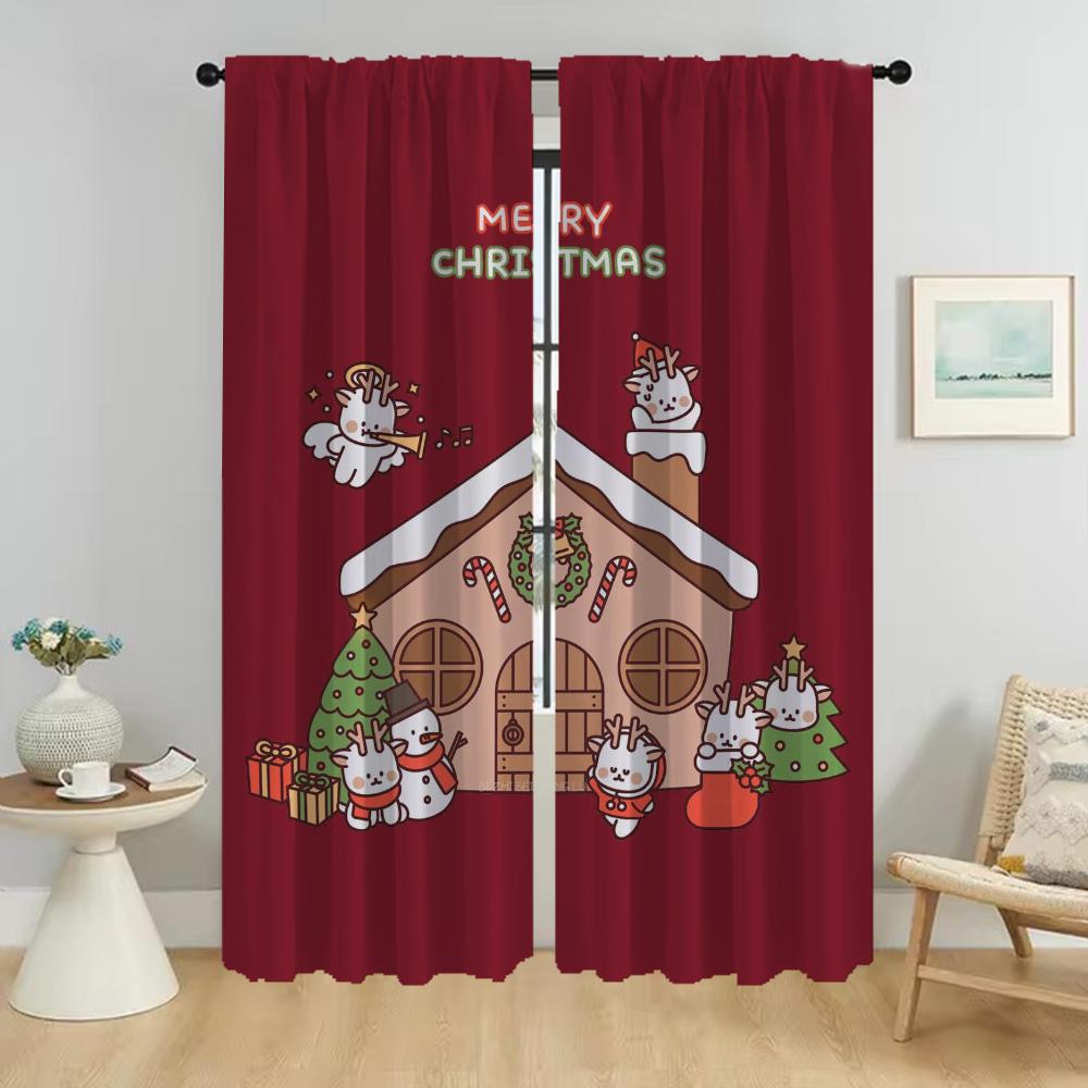 

Рождественские затемняющие шторы для камер, оконные шторы для комнаты, 2-х панельные перегородки, украшения для Хэллоуина, гостиной, кухни, дома W50xH70cmx2pcs-CL