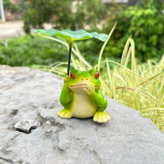 2 Pcs Umbrella Frog Garden Statue Cute Frog Turtle Holding Umbrella Figurine Resin Sculpture for Fish Tank Planter Pot Patio Pond Decor