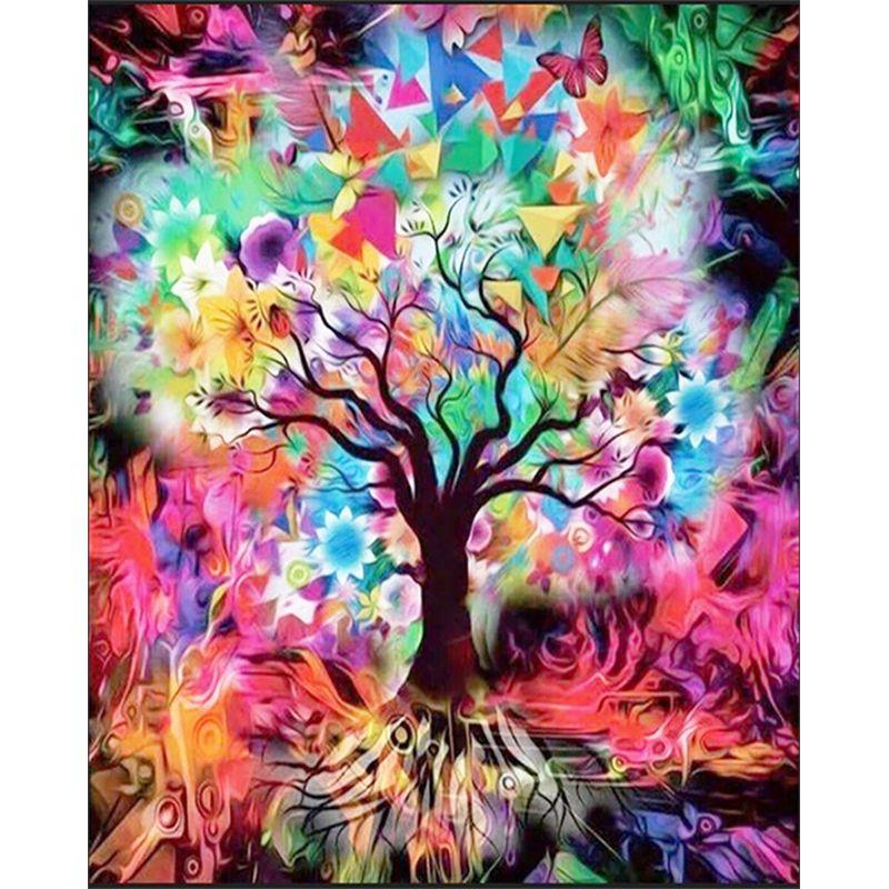 5D DIY pictură cu diamante abstract copac peisaj foraj complet rotund diamant mozaic imagine de broderie strasuri