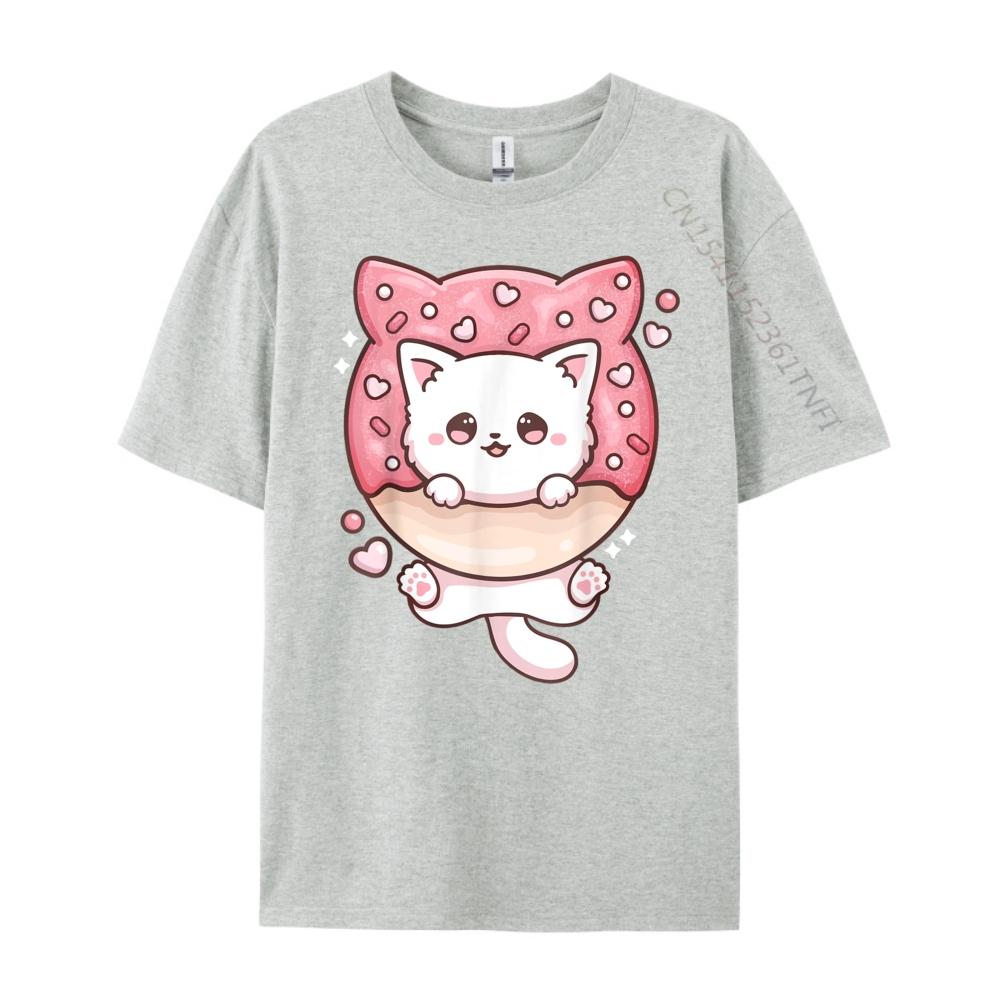 Kawaii Cat Donut Anime Lover Otaku Black Graphic T Shirts Oversized T Shirt Mens Tshirts Large Size Loose