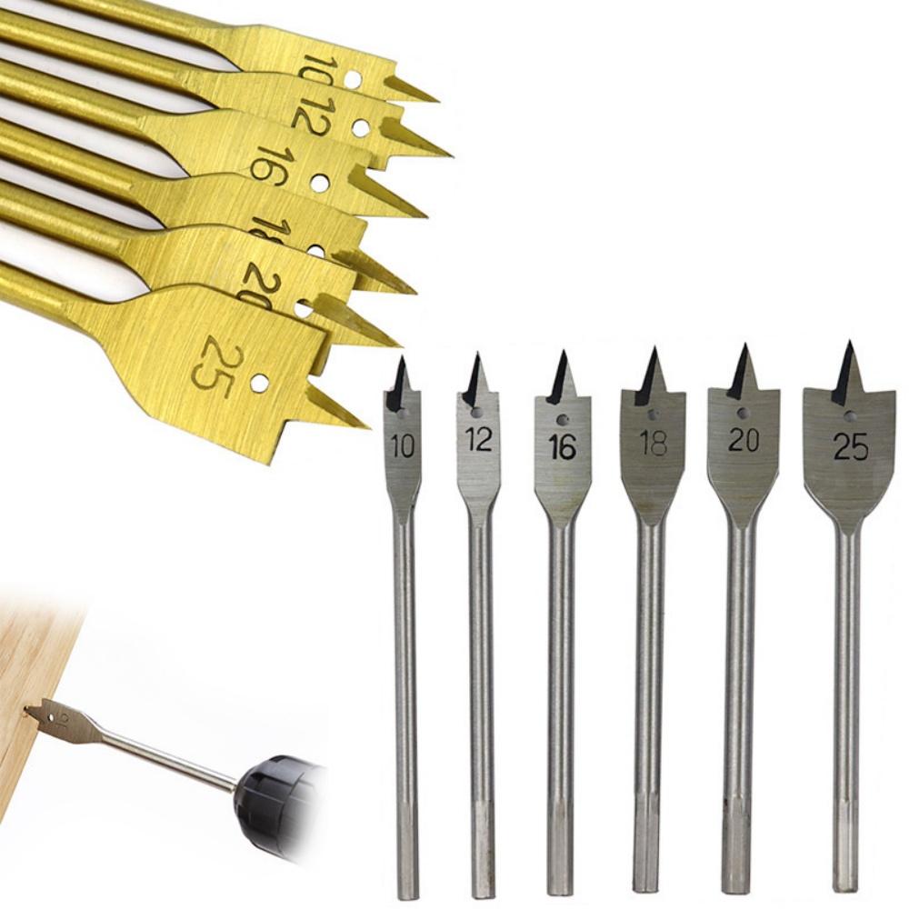 Neues 6-teiliges Set 3-Punkt-Flachbohrer Sechskantschaft Holzbearbeitung Flachbohrer-Set, Silber Gold Farbe Holzbrett Bohrerwerkzeug