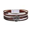 Bohemian Multi-Layer Leather Bracelet with Rhinestone Tree of Life Design