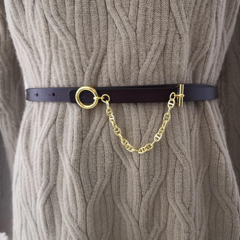 Solid Leather Color Womens Waist Belt With Alloy Closure For Looks Casual