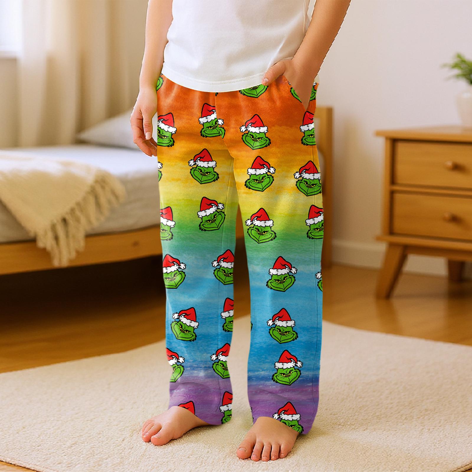 

Детские универсальные рождественские брюки с принтом, карманами, плюшевые, повседневные, пижамные, домашние 110