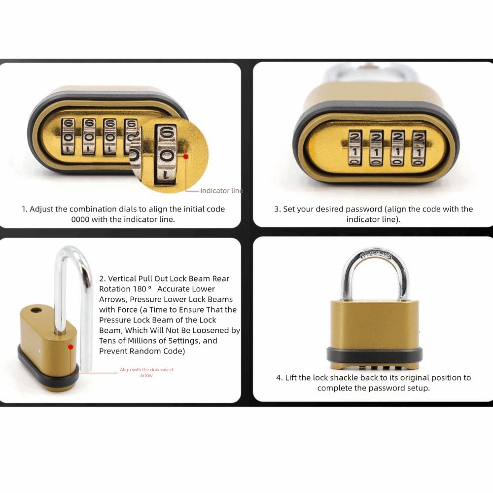 Stylish Zinc Alloy Heavy Duty Padlock 4-Digit With Password Combination Lock Waterproof Combo Locks Dorm