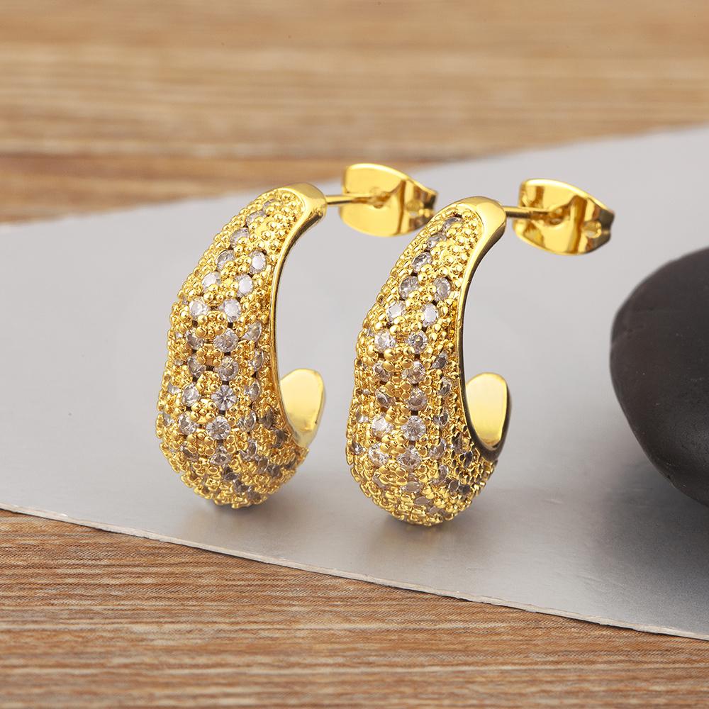 

Nidin High Quality Moon Shape Pave Shiny Crystal Zircon Fine Stud Earrings For Women Irregular Geometric Ear Jewelry Accessories золотой