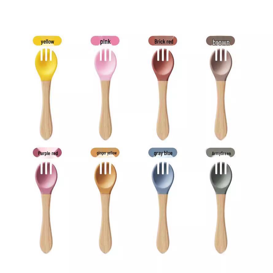 Kinder Silikon Babylöffel mit Holzgriff - Weich, Hitzebeständig, Lebensmittelgeeignet Gummi Fütterungsutensil für Säuglinge.