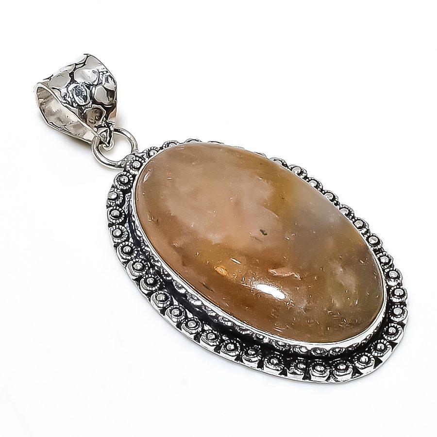 Lodolite Quartz Gemstone Handmade 925 Sterling Silver Jewelry Pendant 2.25" SU-10713