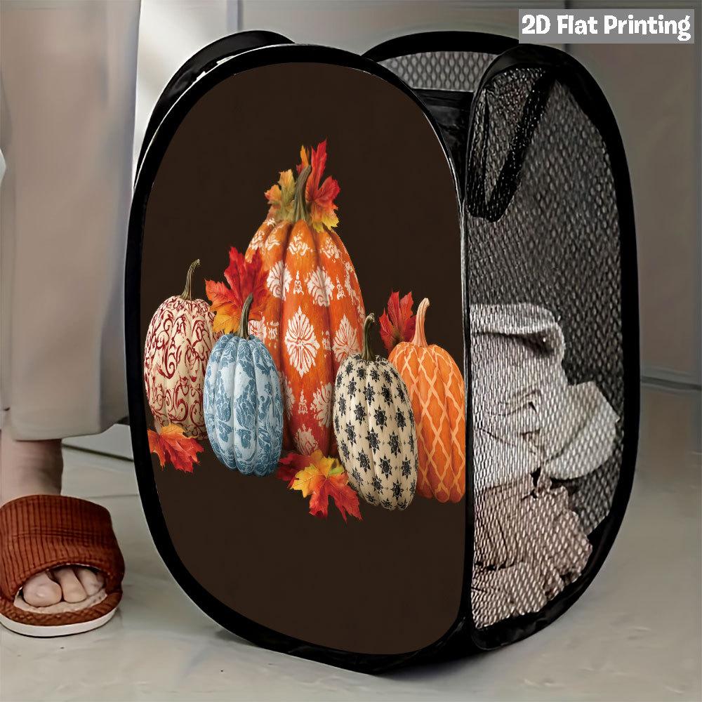1Pcs Autumn Sunflower Pumpkin Series 3 Pop-Up Laundry Hamper Expandable Mesh Hamper Basket for Room Bedroom Bathroom Organization Contemporary Storage