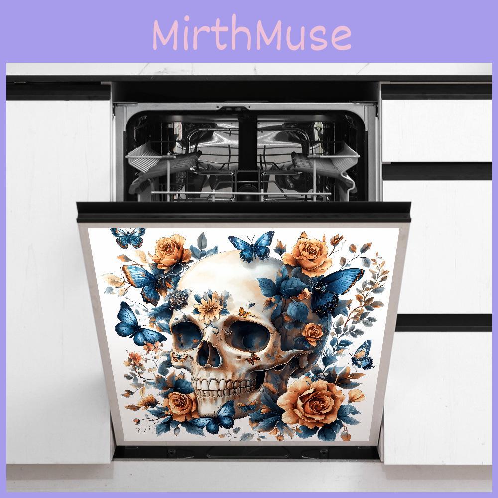 Smiling Skull Halloween With Flower Butterfly Stickers For Lounge Decor Area