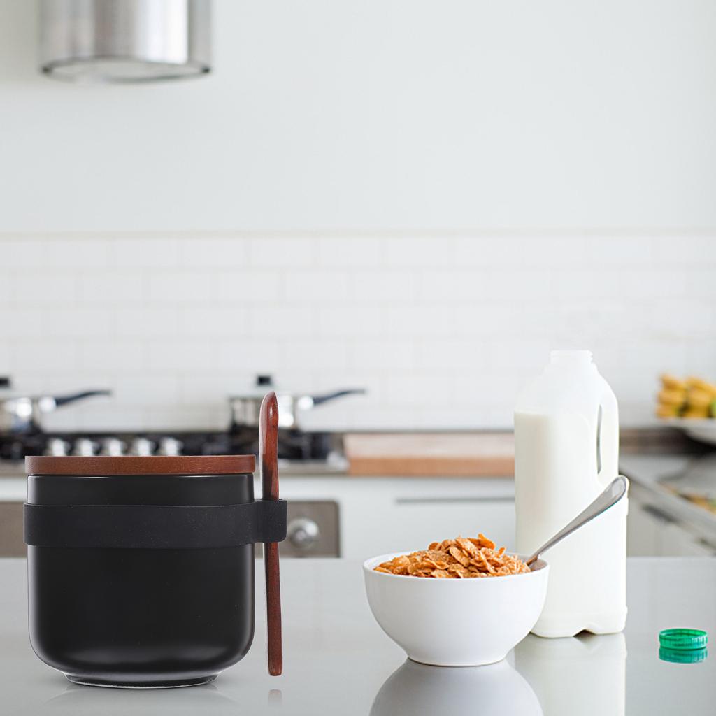 Spice Jar Ceramic Seasoning Home Kitchen Bottle Box Set Salt Sugar Creative Spices Canisters Wood Candy Holder Storage