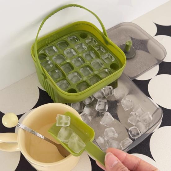 Ice Cube Mold with Lid And Ice Shovel Stackable Double Layer Ice Tray Pull-Out Ice Drawer Ice Cube Maker for Cocktail Whiskey