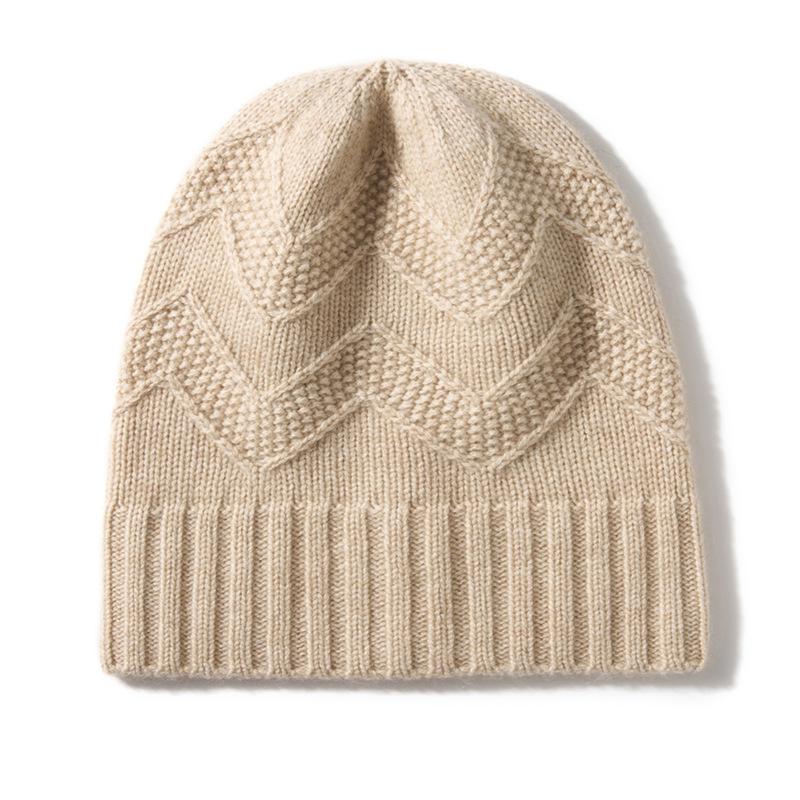 Cashmere Autumn and Winter New Style Women's High End Solid Color Corrugated Outdoor Warm Fashion Knitted Casual Hat