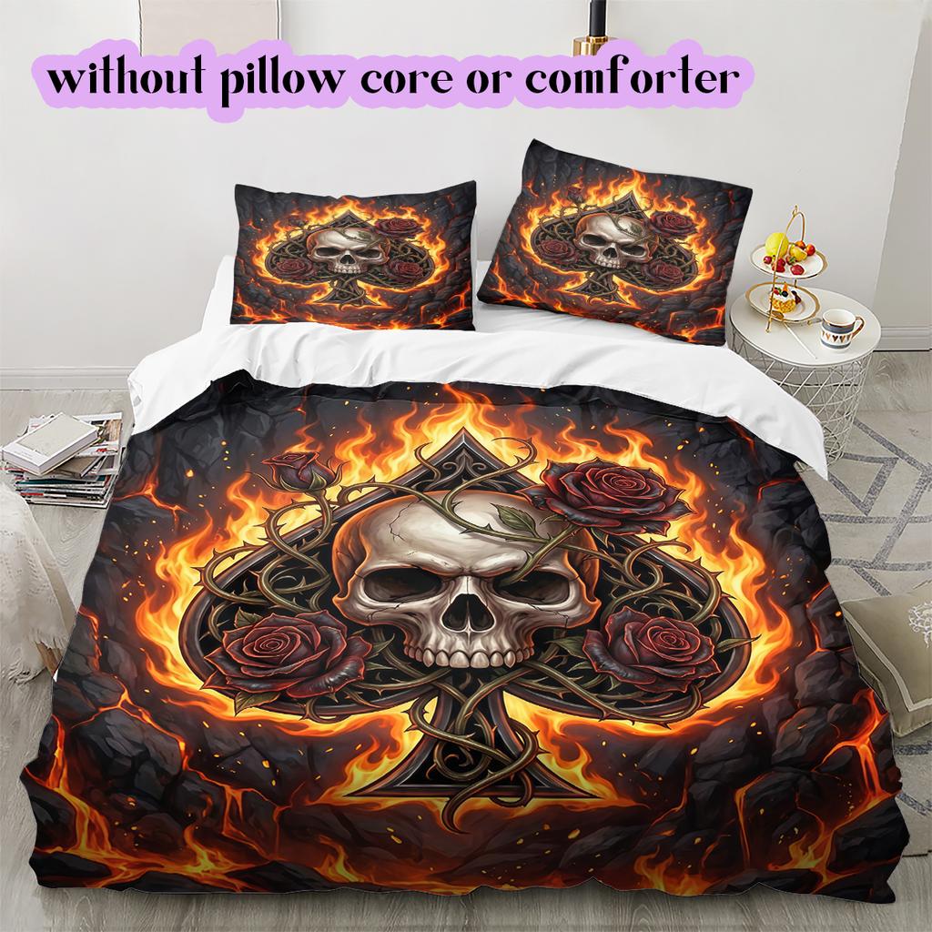 Fire and Death Pattern Bedding Quilt Set Quilt Cover Pillowcase Home Decoration Birthday Gift (1 * duvet cover + 2 * pillowcase, without core)