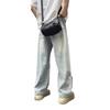 Summer ripped jeans solid color scimitar straight-leg pants men's loose retro wide-leg pants washed jeans